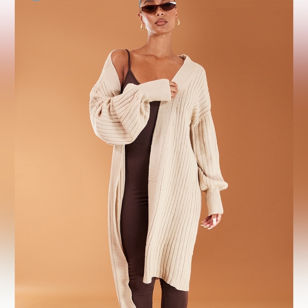 PLT stone knit ribbed midi cardigan large
